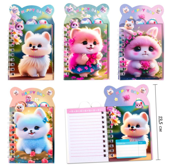 Блокнот/гребень  7,5*13,5см  48л Собачки