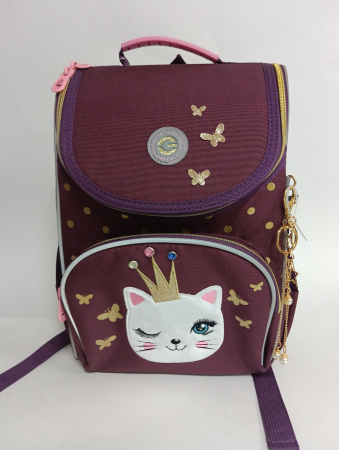 Рюкзак 25*33*13см Кошка с короной вишневый(розовый) мешок д/обуви