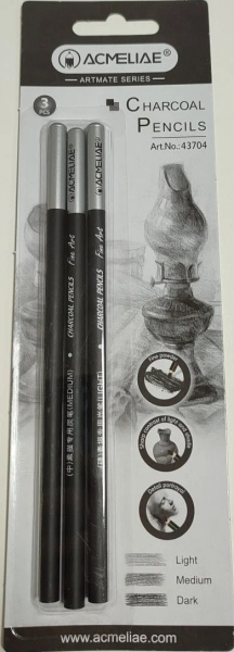 Карандаш угольный, 3шт блистер