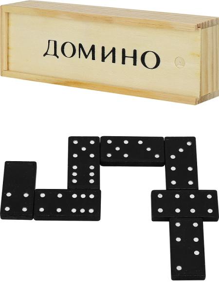 Домино пластик в дерев. пенале