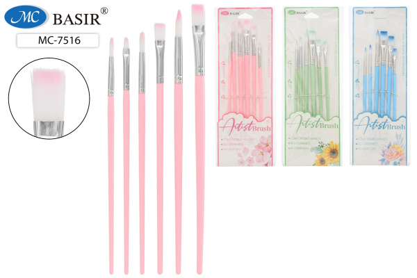 Кисти н-р нейлон  6 шт, круглые, плоские