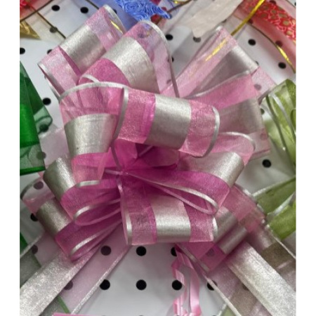 Бант упаковочный 64мм Шар розовый/серебро