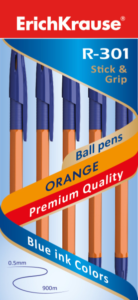 Ручка шарик. EK R-301 Stick&Grip Orange синяя, 0,7мм