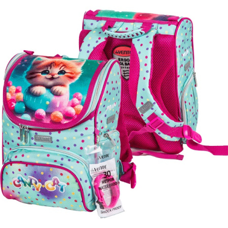 Рюкзак 35*26*20см Mini. Candy Cat,  школьный жесткий, 1отд, 3карм