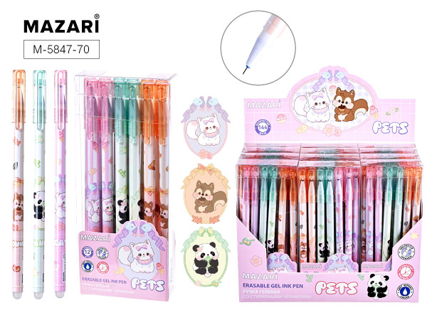 Ручка гель "пиши-стирай" Pets синяя 0,38мм игольч. након.