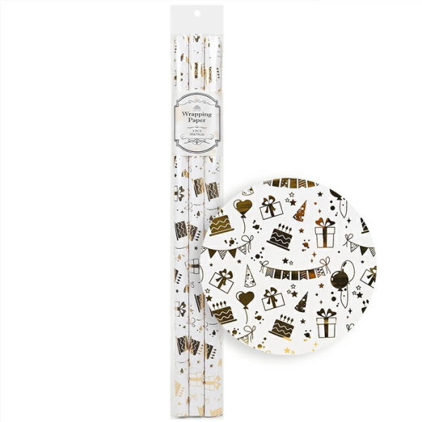 Подарочная бумага С Днём рождения  50*70см, 3шт