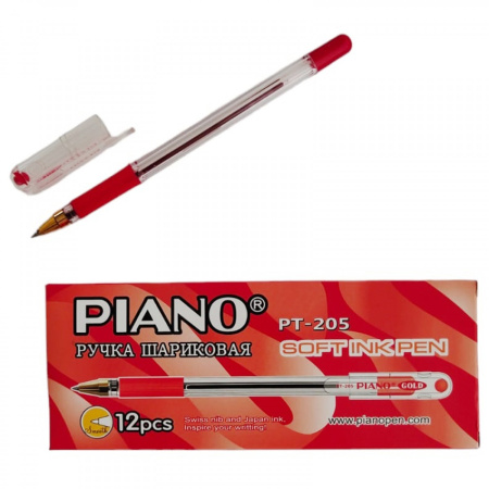 Ручка шарик. Piano Gold 0,5мм красная, масл.осн., игольч.нак