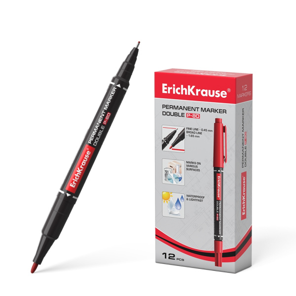 Маркер  двухсторонний красный перманентный Double P-80