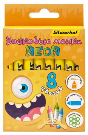 Мелки Восковые  8цв Neon Монстрики,  10мм АКЦИЯ