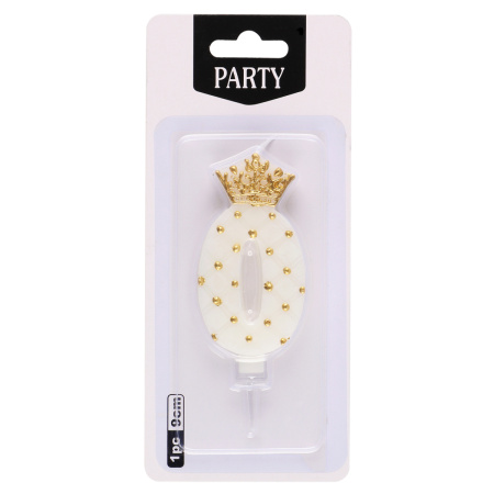 Свеча д/торта цифра Корона на белом "0"  9см