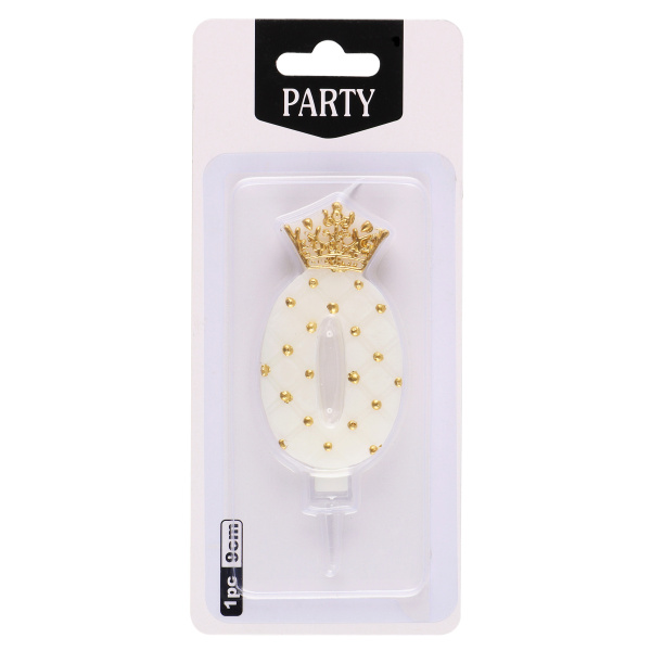 Свеча д/торта цифра Корона на белом "0"  9см