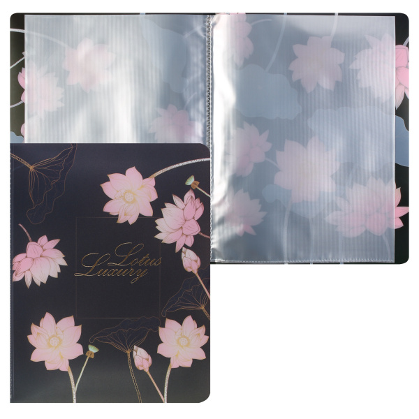 Папка 20 вклад Цветок лотоса на чёрном, искрящ. фактура, ольга