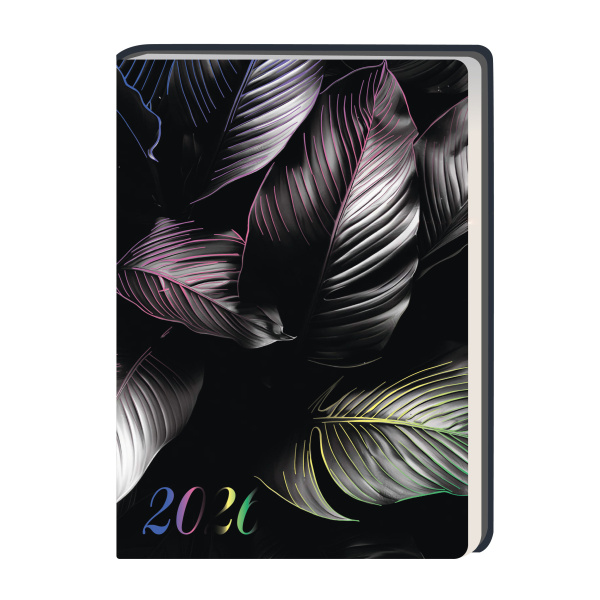 Ежедневник.2026г А5 7Бц Листья, кожзам, фольга 176л