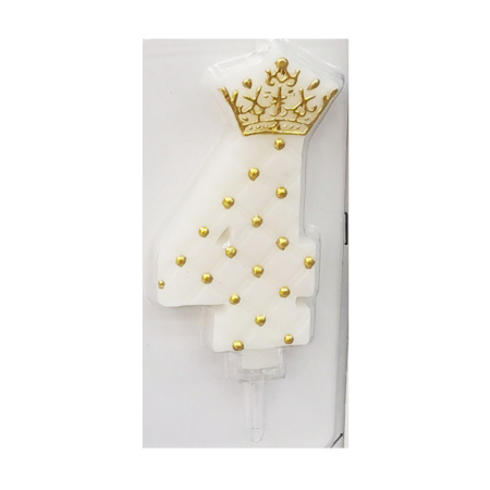 Свеча д/торта цифра Корона на белом "4"  9см