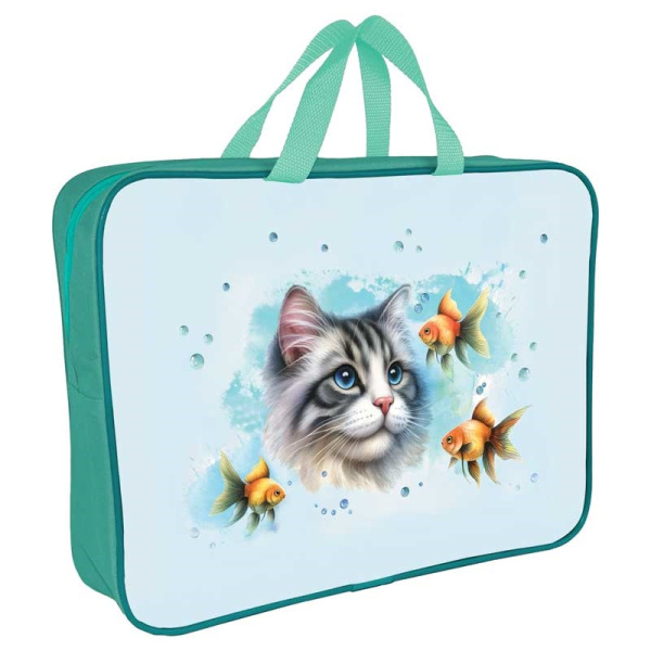 Папка с ручками А4 ткань  Кот с рыбками