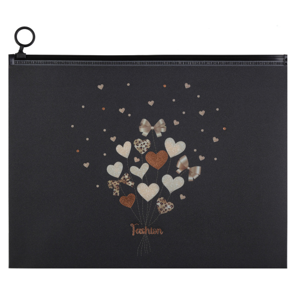 Папка на молнии А4 Fashion hearts, искрящ. фактура