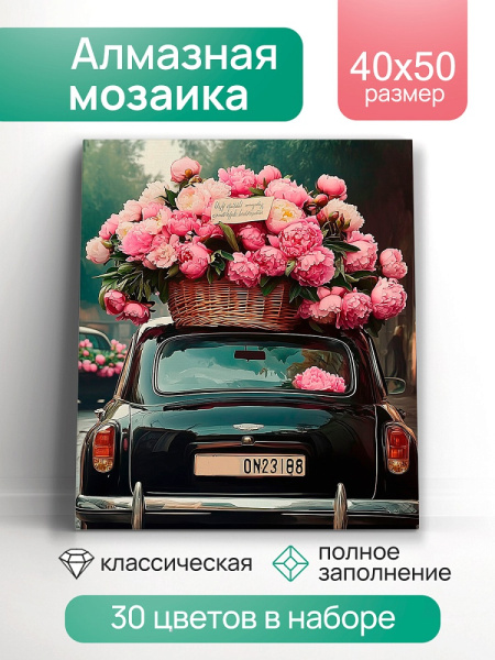 Алмазная мозаика 40*50см Машина с цветами