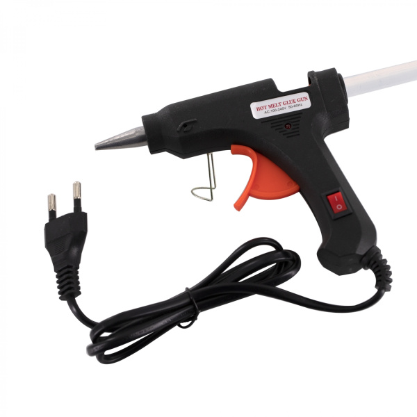 Пистолет термоклеящий электрич. 20Вт/220В 7мм кнопка + стержни