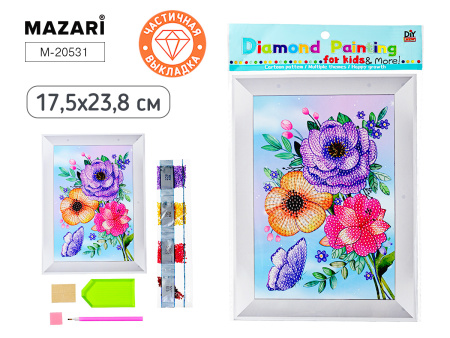Алмазная мозаика 17,5*23,8см Цветы, частичная