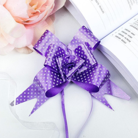Бант упаковочный 30мм Бабочка фиолетовый, горошек 10шт/уп