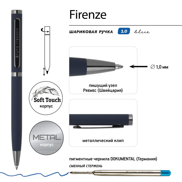 Ручка подар пов. мех. Firenze 1,0мм синяя (синий метал. корп)