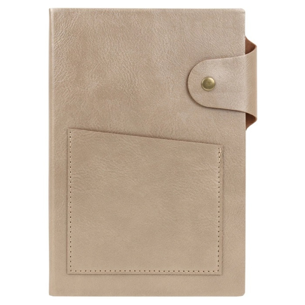 Ежедневник А5  Бежевый  96л, иск.кожа кнопка, карман на обложке
