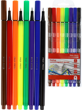 Ручка капиллярная набор  8цв,  d=0,4