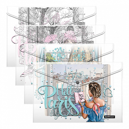 Папка-конверт кнопка А4 Dreamy Girls ассорти 4шт/уп