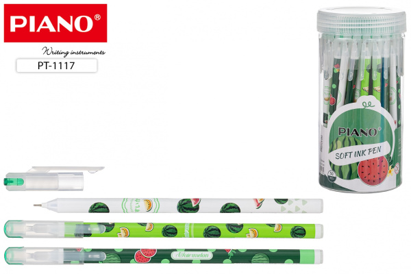 Ручка шарик. Piano Арбуз одноразовая, 0,6мм, синяя, масл.осн.