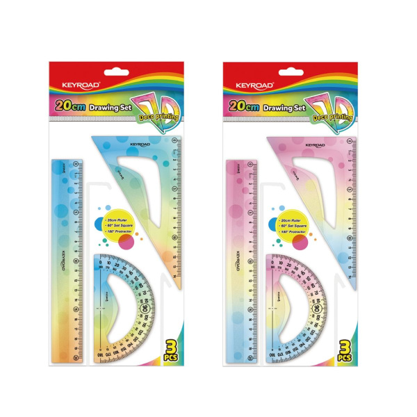 Линейки 3 пр.(лин.20см,треуг,тр-р) н-р Pastel