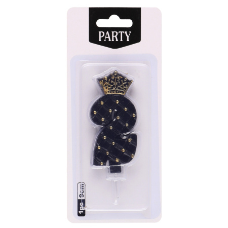 Свеча д/торта цифра Корона на черном "2"  9см