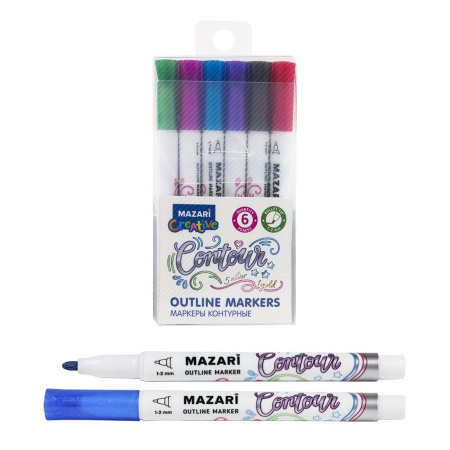 Маркер-краска Contour  6цв. (контур 1 золото и 5 серебро)