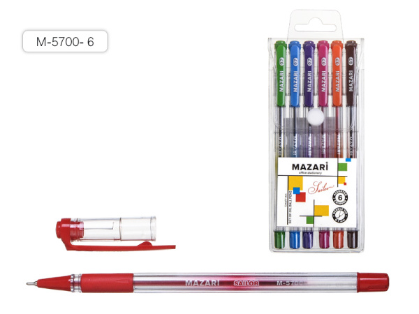 Набор шариковых ручек 6цв. Sailor маслян. основа игольч. након.