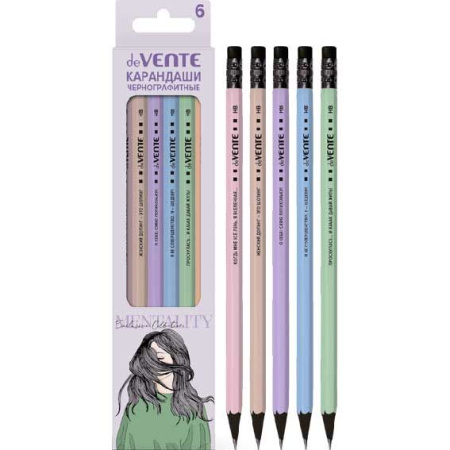 Карандаши  ч/гр набор  6шт Mentality  (HB) с ластиком, софт тач
