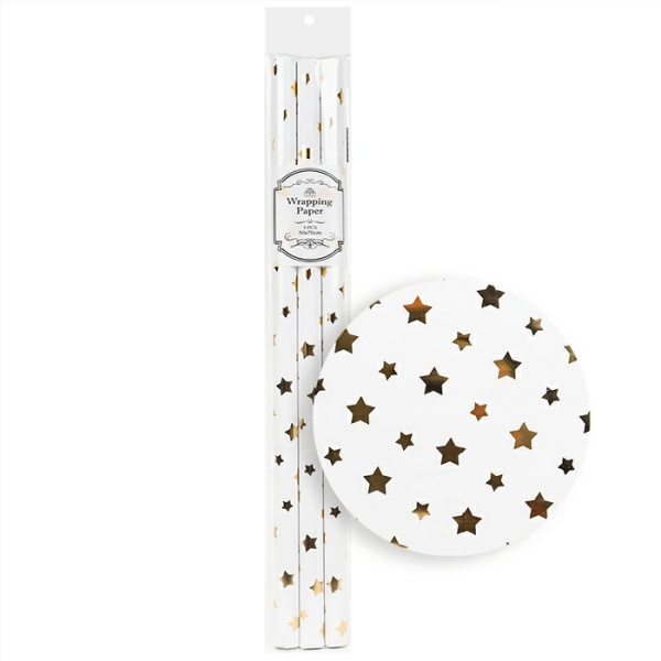 Подарочная бумага Золотистые звёзды  50*70см, 3шт