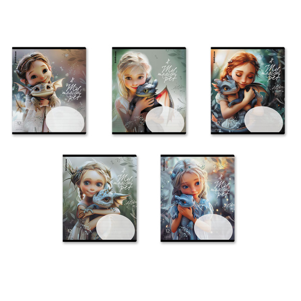 Тетрадь 12л клетка Magic Pet, глиттер