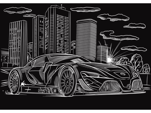 Гравюра А4 Жизнь в мегаполисе (Золото) в пакете с ручкой.