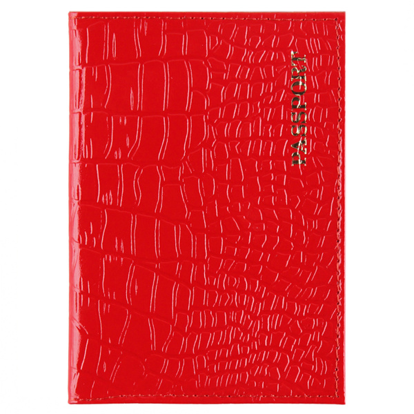 Обложка/паспорта "Cayman" алая, кожа, лак, тисн. фольгой