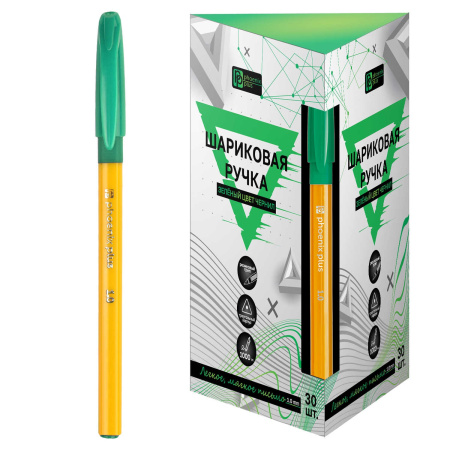 Ручка шарик. 1,0мм Зеленая, оранжевый корп, одноразовая