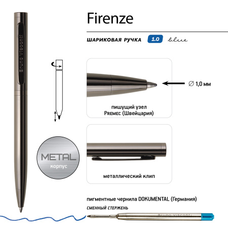 Ручка подар пов. мех. Firenze 1,0мм синяя (метал корп.вороненая