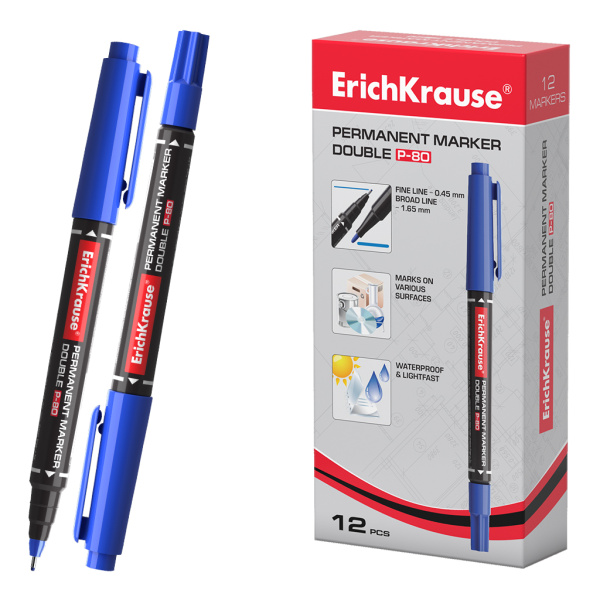 Маркер  двухсторонний синий перманентный Double P-80