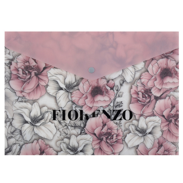 Папка-конверт кнопка А4 Цветочный шик полупрозрачная , фольга