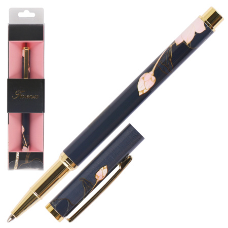 Ручка подар Fiorenzo Цветок лотоса на чёрном, чёрный корпус футля