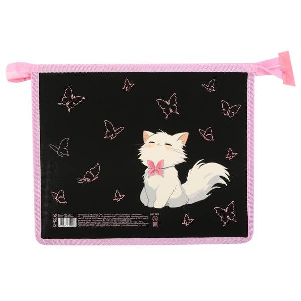 Папка д/тетр  А5  на молнии  Котик с бантиком
