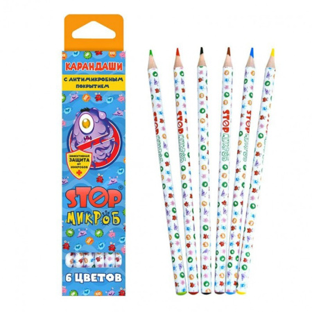 Карандаши StopМикроб  6цв. круглые, антибакт. покрытие $