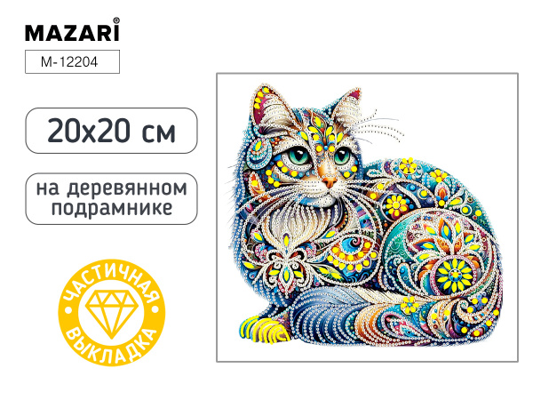 Алмазная мозаика 20*20см Кошка, частичная