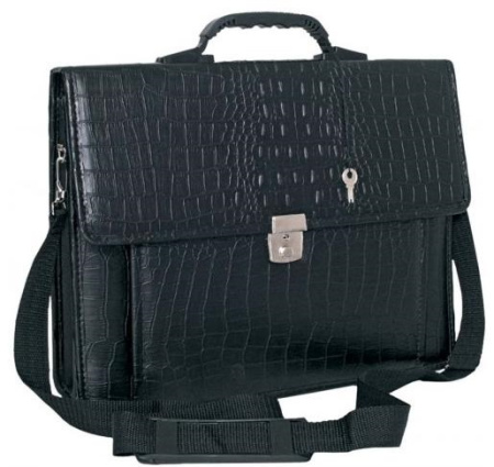 Портфель кожзам черный крокодил, ремень Рощино